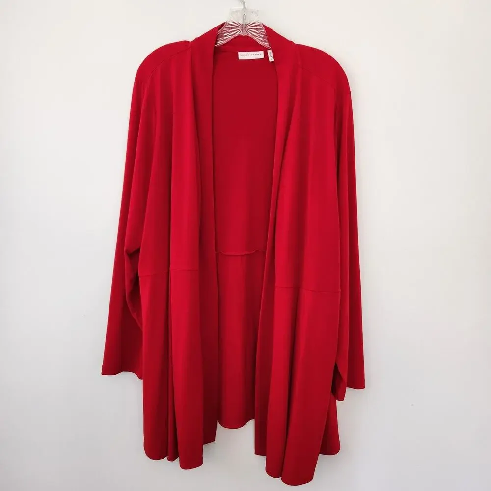 Susan Graver Cardigan Women's 2X Red Open Front Liquid Knit Classic Slinky Layer - Picture 1 of 13